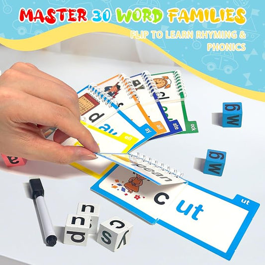 30 Word Family Flip Books, 3-in-1 Read and Rhyme Flip Activity Book Set, ABC Vocabulary Flash Cards, Sight Words Flashcards, Learn to Read Phonics Cards for Kindergarten, Homeschool Supplies - Image 2