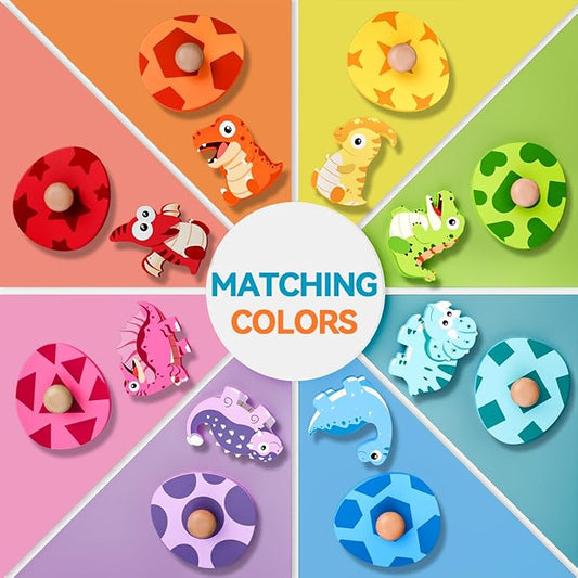 Wooden Puzzles for Toddlers 1-3, Montessori Toys for 1 2 Year Old Boy Christmas Birthday Gifts, Dinosaur Matching Eggs Peg Puzzles for Toddlers Age 2-4, Preschool Learning Activities for Girls