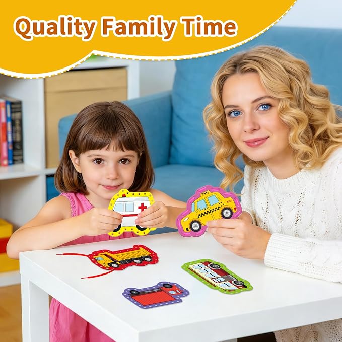 Vehicle Lacing Cards, Sewing Kit for Kids,Fine Motor Skills Toys - Image 6