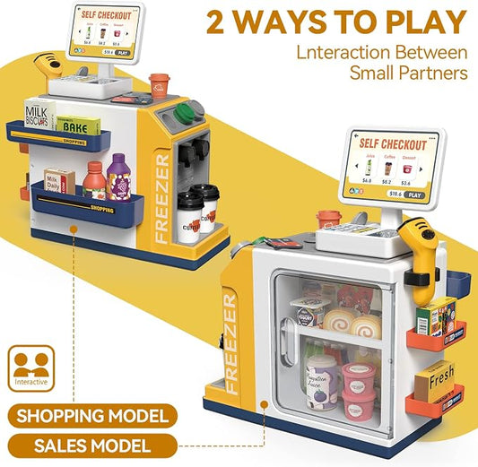 Kids Cash Register Playset - 48PCS Play Money, Calculator, Scanner,Ages 3+ - Image 2