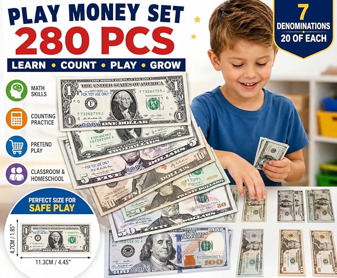 280 PCS Play Money Set, Educational Math Counting Toy for Kids - Image 5