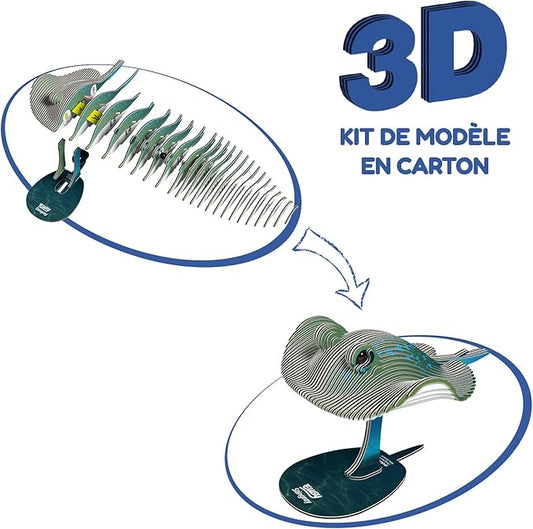 Eugy Stingray 3D Puzzle - 50 Piece Eco-Friendly Educational Toy Puzzle for Boys, Girls & Kids Ages 6+