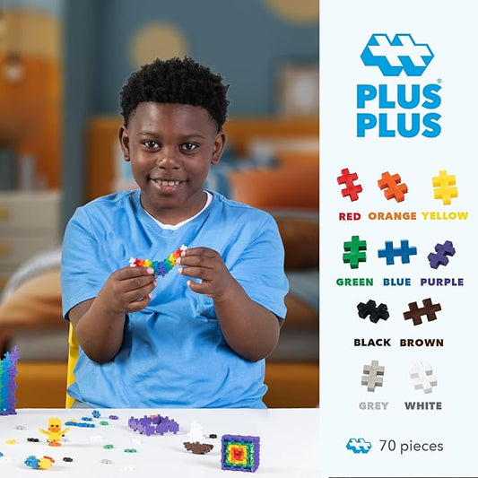 Plus Plus 70 Piece Interlocking Building Blocks for Kids, Open Ended Connecting Toys, Stem Bin Classroom Mini Manipulatives - Basic Mix Play Tube