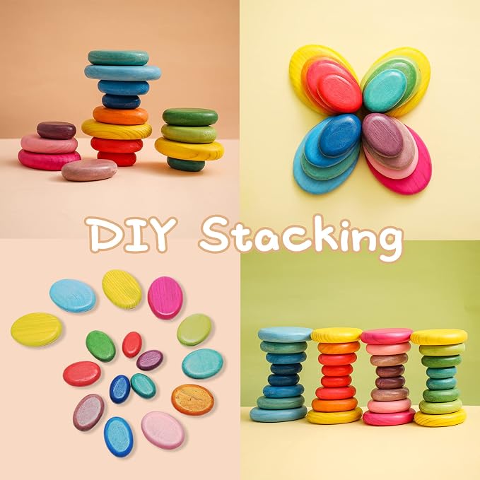 OESSUF Extra-Large Stacking Rocks for Toddlers 1-3, 16 PCS Wooden Montessori Toys, Safe Smooth Jumbo Balancing Stones for Open-Ended Sensory Play, STEM Building Blocks for Boys & Girls - Image 7