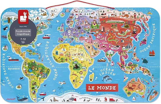 Janod J05500 Wooden Magnetic World Map Puzzle 92 Pieces, French Version - Image 10