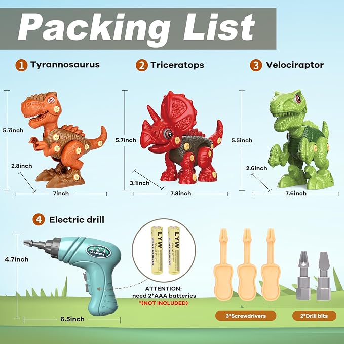 Take Apart Dinosaur Toys for Boy: 85 Pieces 3 Pack & Electric Drill for 4-6 - Image 8