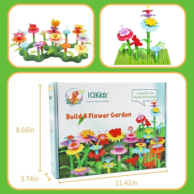 IQKidz 3-6 Years Old Toddler Toys - Flower Garden Building Toy with Insect Pegs, Educational Activity Gifts for Girls Preschool-Kindergarten, 153Pcs STEM Stacking Pretend Play Set - Image 9
