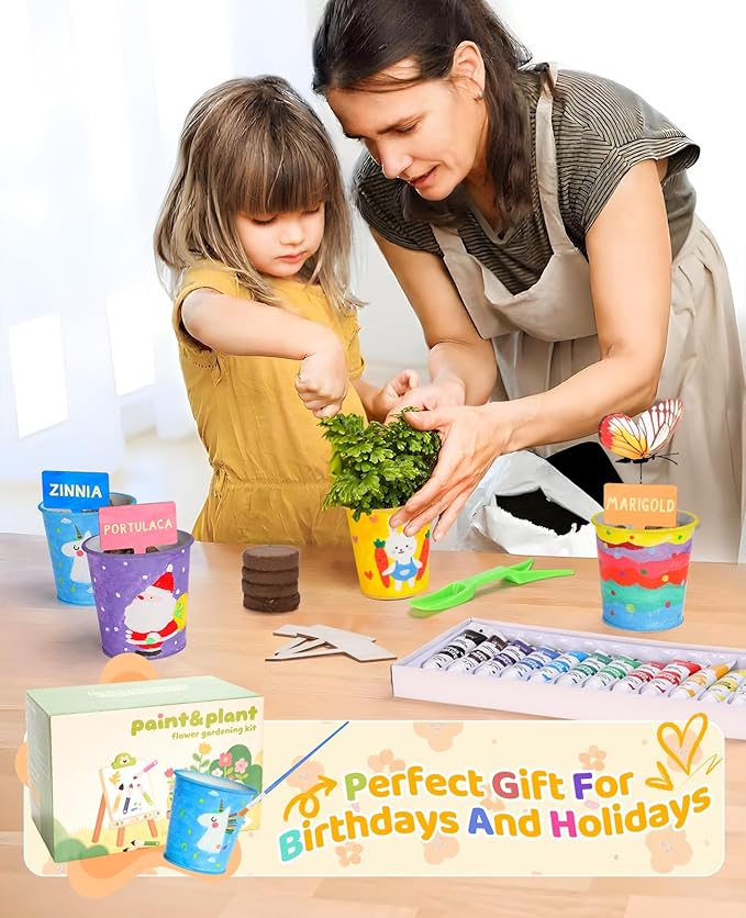 YAUNGEL Paint & Plant Flower Kids Gardening Set, Arts and Crafts for Kids Ages 8-12 Plant Growing Kit with 4 Pots, Christmas Birthday Gifts for Girls & Boys Children