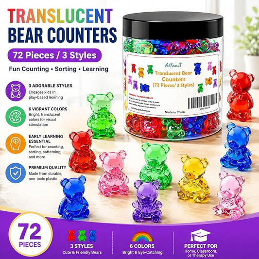 Counting Bears for Kids, 72 PCS Math Counters with Storage Box, Montessori Color Sorting & Counting Toys for Toddlers, Preschool Educational Math Manipulatives for STEM Learning (3 Styles) - Image 2