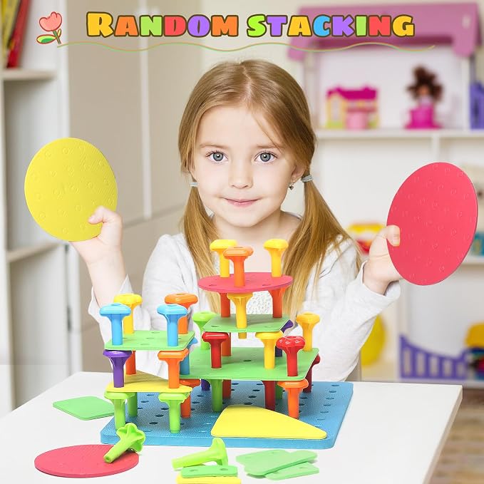 Peg Board Toy set 73Pcs DIY Building Stacking Toys for Kids 3-6 Years Old,STEM Educational Kids Toy for Brain Development,Montessori Sensory Toys,Upgrade Various Foam Board Plastic Lacing String Game - Image 7