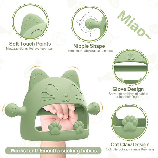 Baby Teethers 0-6 Months,Teething Toys for Babies 0-6 Months,Never Drop Baby Chew Toys for Teething Relief,Infant Hand Teether Pacifiers for 0-6 Months,Ideal Baby Toys Gifts for New Moms(Cartoon Cat)