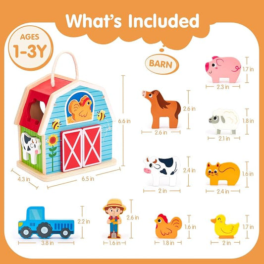 hahaland Wooden Montessori Toys Farm Animals Barn for Toddlers 1-3 - Image 2