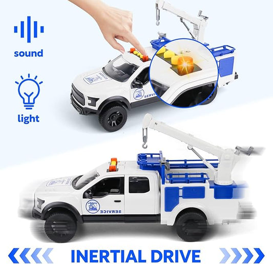 Pickup Truck Toy with Lights and Sound Effects, Featuring a Crane Function and Opening Doors,Toy Cars Gifts for 3+ Year Old Kids (Crane Pickup Truck)