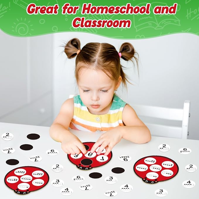 Kasfalci Number Games for Kids Toddlers,Ten Frame Set,Math Games,Math Manipulative,Addition & Subtraction Flash Cards,Ladybug Counting Toys,Matching Board Games,Preschool Classroom Must Haves - Image 7