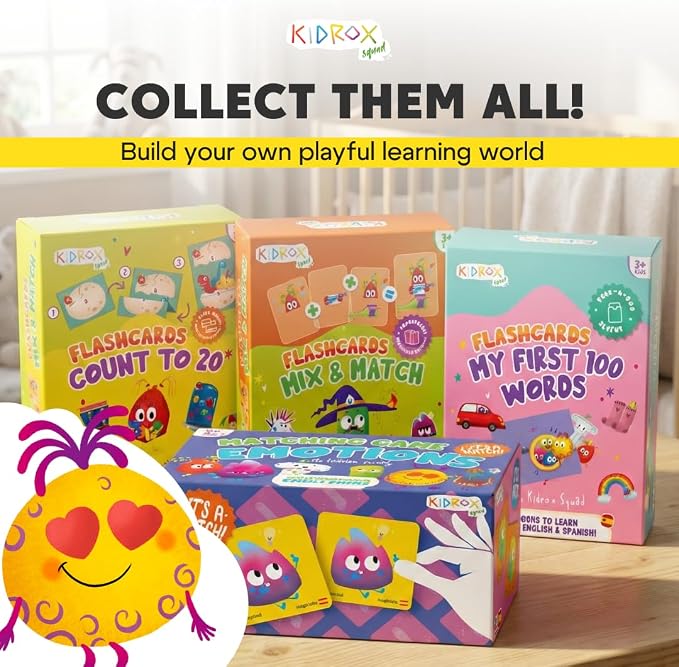 Kidrox Emotions Matching Game – Bilingual Memory Card Game in English & Spanish for Kids Ages 3+ | Learn & Mimic Emotions with Kidrox Squad | Premium Magnetic Box | 40 Tiles - Image 7