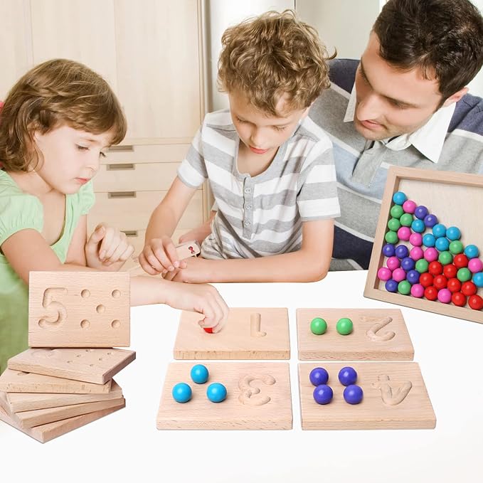 Wooden Number Tracing Board Set, Toddler Montessori Math Beads Counting Toy, Preschool Learning and Educational Math Game for Kids - Image 7