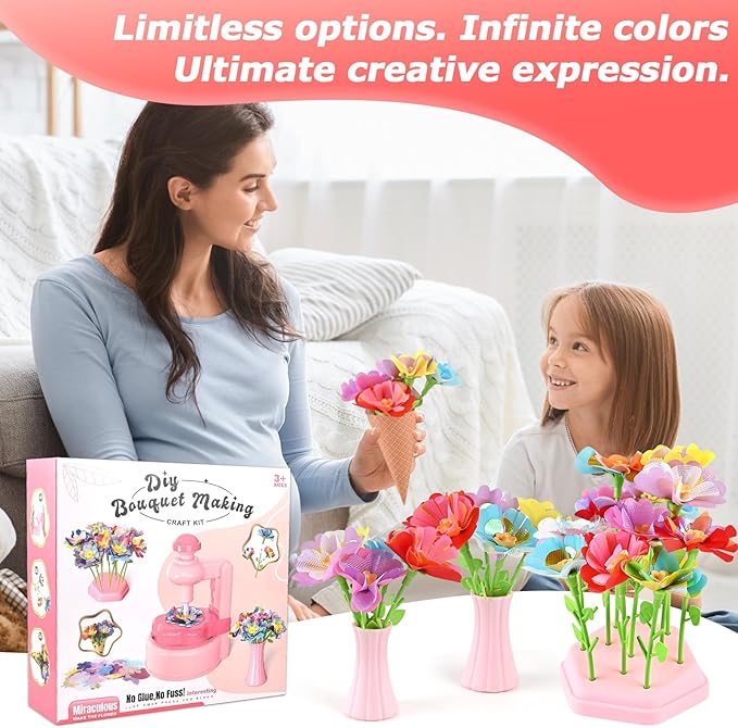 Casuenia Fabric Flower Bouquet Toys for Kids Ages 4-8, STEM Educational Arts & Crafts Toy, DIY Flower Craft Kits Creative Gift for 4 5 6 7 8 Years for Toddler Girl for Birthday Christmas
