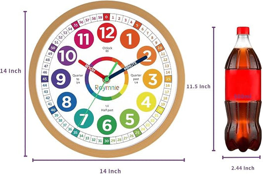 Roymnie 14" Wall Clock for Kids Learning Silent Battery Operated Teaching - Image 2