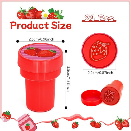 Cinrobiye 24 Pcs Strawberry Stampers Party Favors, Cute Fruit Pre Inked Stamps with 12 Sweet Berry Designs, Strawberry Birthday Party Supplies, Goodie Bag Fillers, Classroom Rewards, Carnival Prizes - Image 2