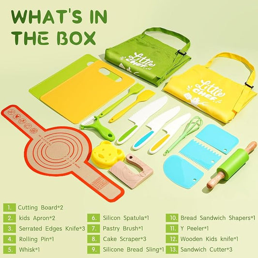 Montessori Kitchen Tools for Toddlers-21PCS Kids Cooking Sets Real-Montessori Cooking Set for Toddlers Kids Chef Set with Children Safe Knives Cutting Set - Image 2