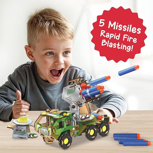 Smartivity DIY Military Vehicle for Kids | Missile Truck with Rotating Launcher | Best Birthday Gift for Boys&Girls | STEM Educational Toy with Air-Powered Missiles for 8,9,10,11,12,13,14 Years