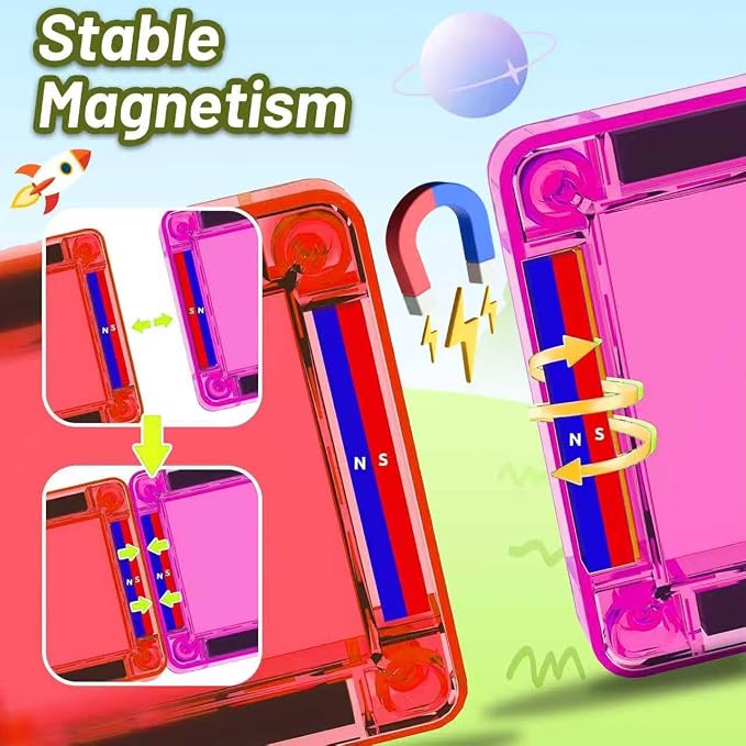 Mini Magnetic Tiles,78PCS Travel Magnetic Tiles Set with Iron Box,Portable Building Blocks for Kids Ages 3+,Car Airplane Travel Essentials Kids Toy,Creative STEM Toys Birthday Gift for Boys & Girls - Image 8