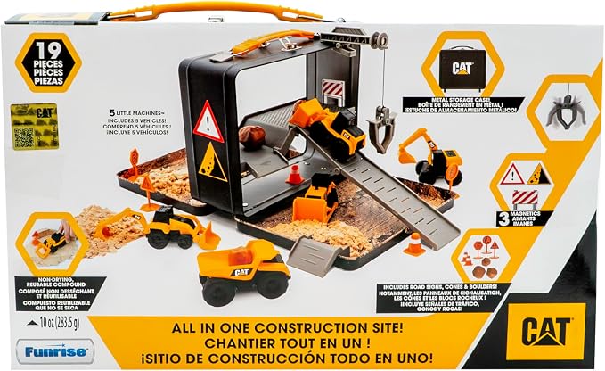 CAT Construction Toys, Store N Go Playset - Tin Travel Case Transforms into Multi-Level Worksite, Includes 2 Little Machines Vehicles & 10 + Accessories, Portable STEM Toy for Kids Ages 3 + - Image 5