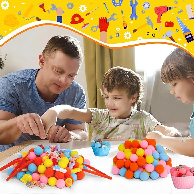 167pcs Tool Sensory Bin Filler Fine Motor Toys Kids Tool Box Sensory Bin Items Tape Measure Toy Drill Hammer Pliers Open-End Combination Wrench Hard Hat Hand Saw for Preschool Education Activities - Image 6