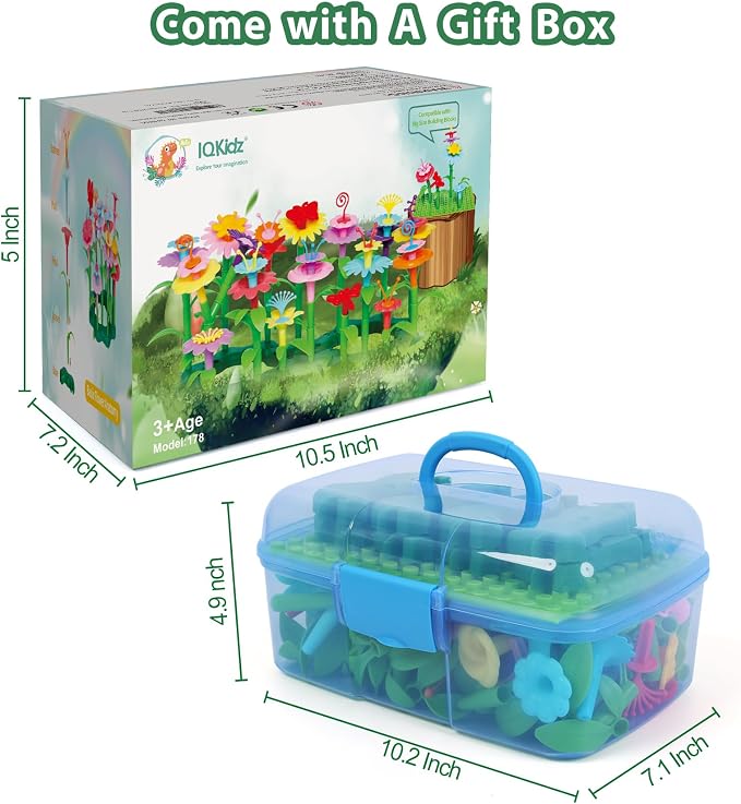 IQKidz Toddler Toys for Girls 2-4 Years Old, Flower Garden Building with Insect Features, Storage Box for Kids Age 3 5 6 7 8, Stacking Educational Preschool Learning STEM Activities 157 pcs - Image 6