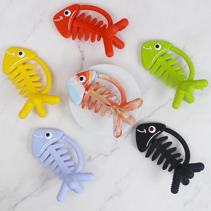 3 in 1 Infant Toys, Baby Teething Toys 3–6 6–12 Months, Teethers for Babies 0–3–6–12 Months for Teething Relief, Baby Gift, Baby Teether Toys,Silicone Sensory Toys,USA Patent Pending,Fish (Baby Blue)