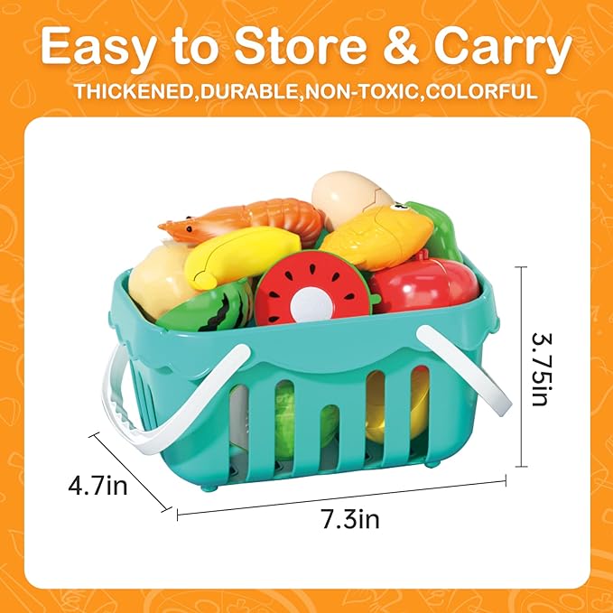 130Pcs Kitchen Playset, Toddler Pretend Cooking Play Pots, Pans, Utensils Cookware, Daily Food Fruit Veges, Shopping Storage Basket, Dessert, Prop Money, Learning Gift for Child (Blue) - Image 9