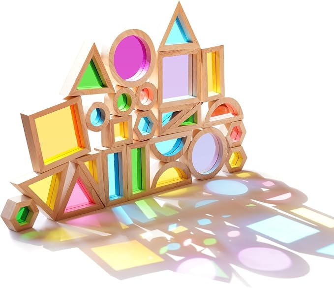 Agirlgle Wooden Rainbow Building Blocks for Kids 32 Pcs Rainbow Stacker Stacking Blocks Game Colorful Construction Toys Preschool Learning Educational Toys -Geometry Wooden Blocks for Boys & Girls - Image 8