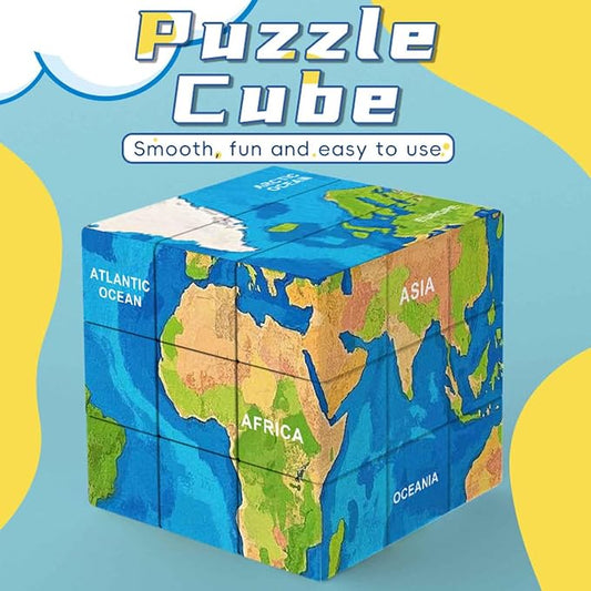 World Map 3D Cube Educational Toy, Geography Learning Puzzle, 6 Continents and Oceans - Image 2