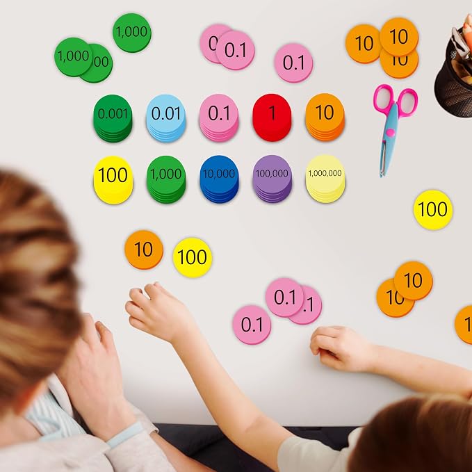 Hebayy 250 PCS EVA Place Value Disks, 10 Values Counting Chips Color-Coded Soft Place Value Chips Decimals to Whole Numbers Counting Chips Early Math Learning for Elementary School - Image 7