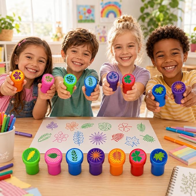 Cinrobiye 24 Pcs Nature Leaf Stampers for Kids, Pre-Inked Leaf Party Favor Set, Forest Theme Birthday Party Supplies, Classroom Rewards, Goody Bag Fillers, Piñata Fillers, Treasure Box Toys - Image 7