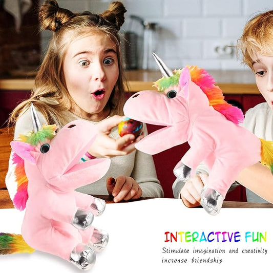 Animal Hand Puppets 12 Inch Unicorn Plush Dinosaur Animals Hand Puppet Toys Role-Play Toy Puppets for Kids Storytelling Imaginative Pretend Play Teaching Preschool(Pink Unicorn)