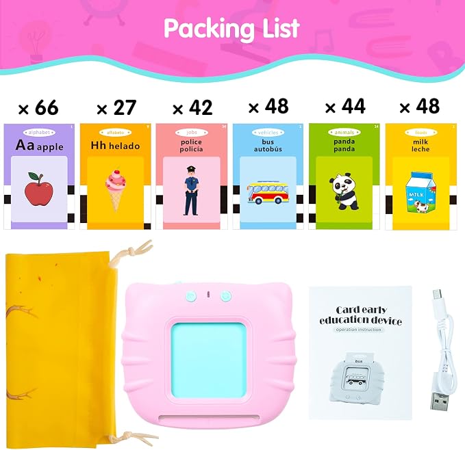 QuTZ ABC Learning Flash Cards for Toddlers 2-4 Bilingual Spanish English, Autism Toys, Speech Therapy Toys, Educational Talking 275 Sight Words Cards for Boys and Girls, - Image 8