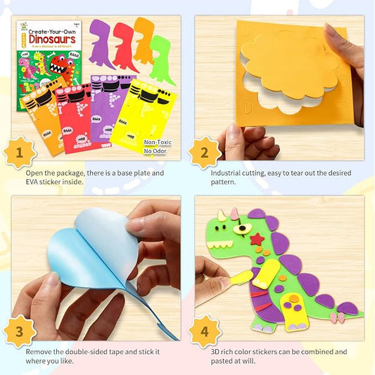 VKPI 4 Pieces EVA Foam Art Crafts Gift Kit, Creative Make Your Own Dinosaurs, Cartoon Foam Paper Craft Projects for Kids Ages 4+ Toddler, Preschool Learning Toy for Birthday Party Favor Supplies - Image 2