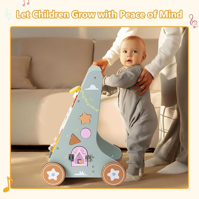Wooden Baby Walker | Toddler Push Walking Toy with Wheels for Boys & Girls | Learning Walking Aid for Standing & Balance Training | Sturdy Montessori Toy for 36+ Months