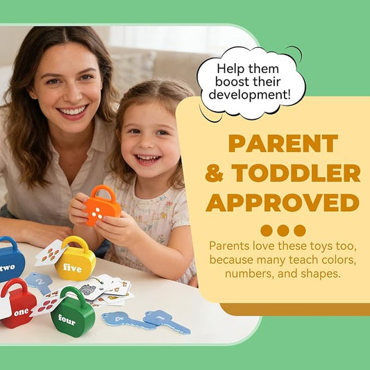 GEERAY Cause and Effect Toys for Toddlers 3 4 5, Montessori Lock & Key Set with 5 Apple-Shaped Locks, Keys & 10 Cards – Numbers Matching & Counting, Preschool Learning Games Gifts - Image 2