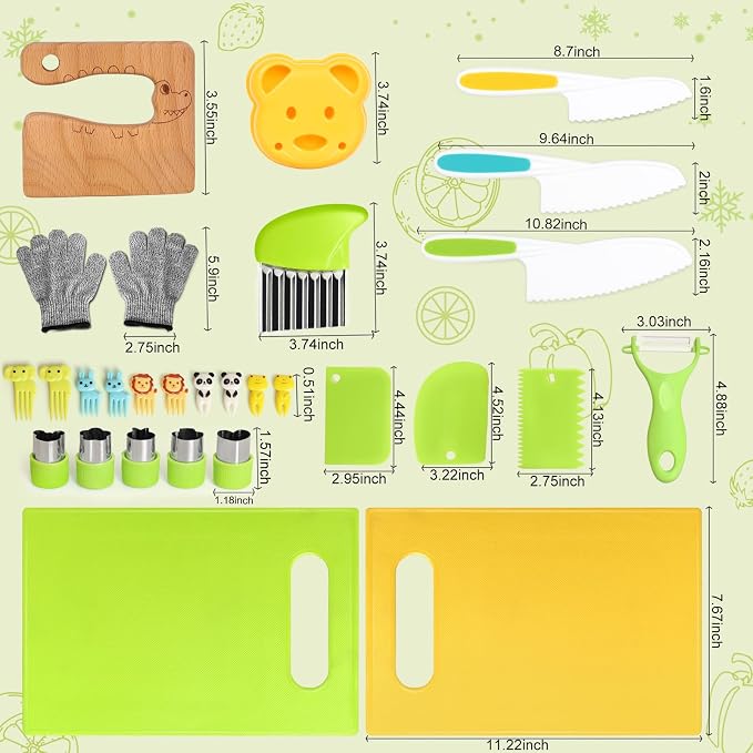 28PCS Toddler Knife Set - Kids Knifes for Real Cooking, Montessori Kids Kitchen Knife Set with Cutting Board Crinkle Cutters Kid Safe Knives, Toddlers Kitchen Tools for Age 2-10 Year Old Girl Boy - Image 7