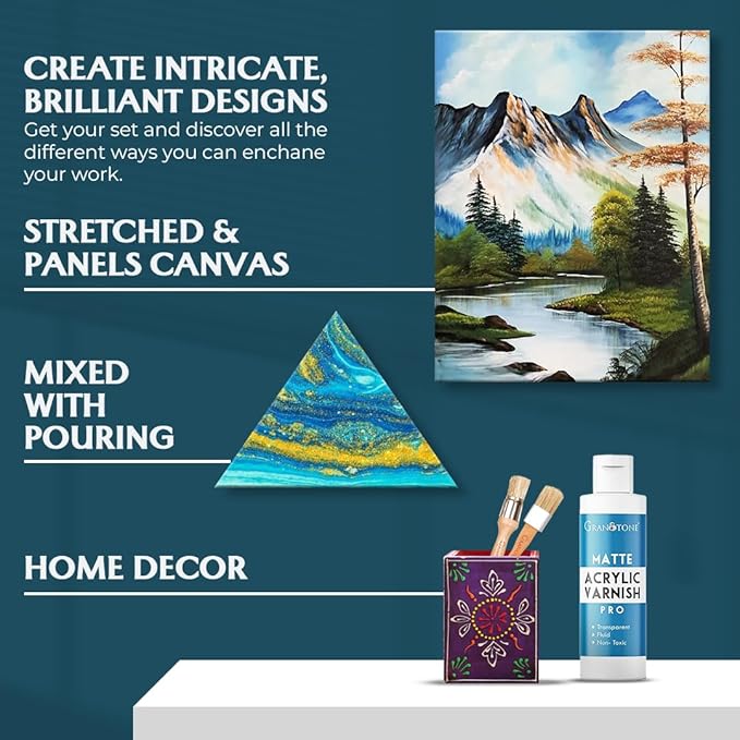 GRANOTONE Matte Finish Varnish for Acrylic Painting 3.38 fl oz Non Yellowing Non Toxic Anti Crazing 100 ML for Pro Artists Hobby Painters and Kids Made in India
