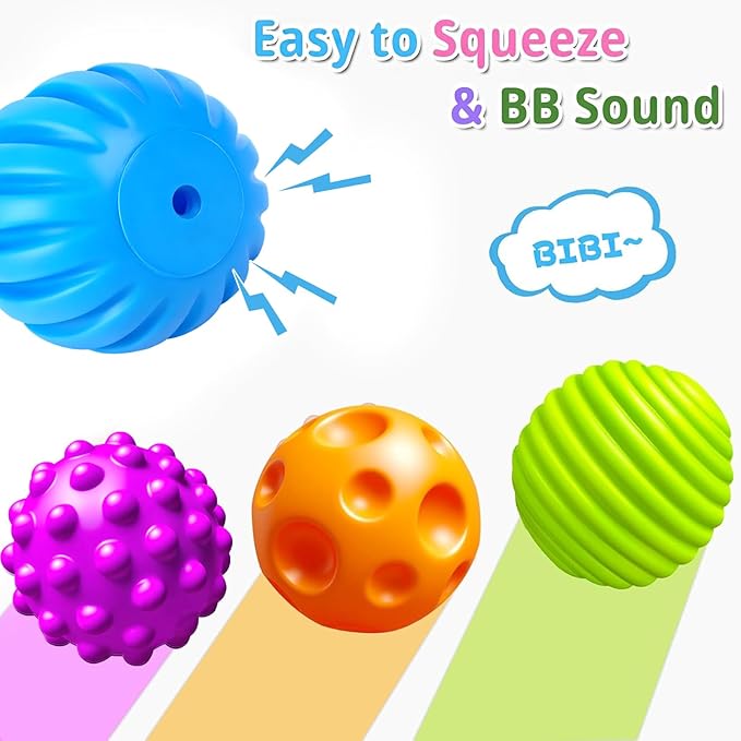 6 Pack Sensory Balls for Toddlers 1-3, Sensory Baby Toys 6-12 Months, Montessori Toys for Babies 6-12 Months Infant Squeeze Sensory Toys Soft Multi Ball Set Gifts with Bright Color Textured