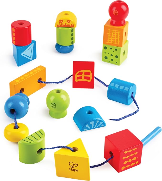 Hape String Shapes Wooden Toy Blocks in 32 Pieces, 3+ Years, Water Based Paint, String - Image 7