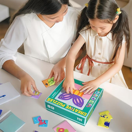 TOI Creative Puzzles for Kids 3-5, Educational Game for 3+ Year Old, Brain Teaser Jigsaw Puzzle with Game Board, Toddler Preschool Learning Activity Color Shape Cognition