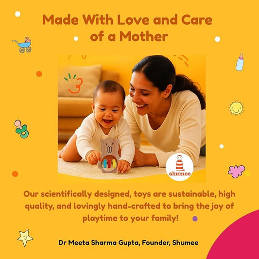Shumee Wooden Baby Bear Rattle & Teether Wooden Montessori Toy For Babies (0-6 Months), Lightweight & Safe Enhances Grasping Wooden Rattle For Baby. Smooth Edges Sustainable Certified 100% Child Safe.