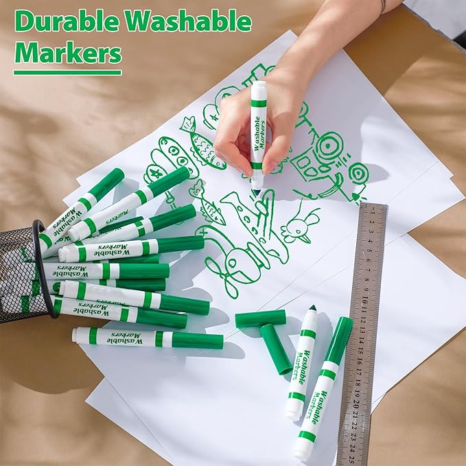 Janlaugh 36 Pcs Green Washable Markers Bulk Coloring Broad Line Marker for Kid Green Conical Tip Drawing Pen for Christmas,School Supplies, Travel Art Baby Shower Gender Reveal Party Supplies, Ages 6+