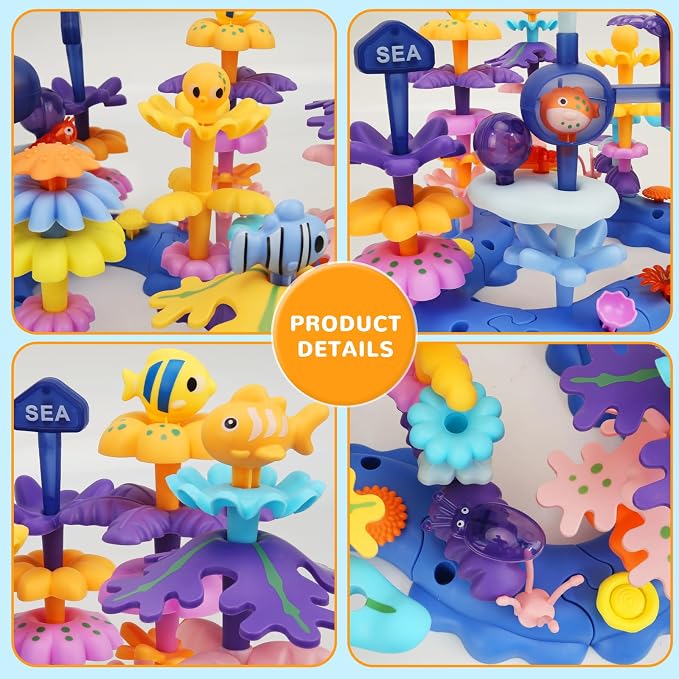 Coral Garden Flower Building Toys for for Toddlers 3-5 Year Old,Upgrade DIY Building Blocks Toys for Ages 3-4 Girls,Educational STEM Christmas Birthday Gift for Kids(136PCS) - Image 7