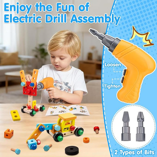 59Pcs Kids Tool Set with Electric Drill, Montessori Wooden Toys Kit - Image 2