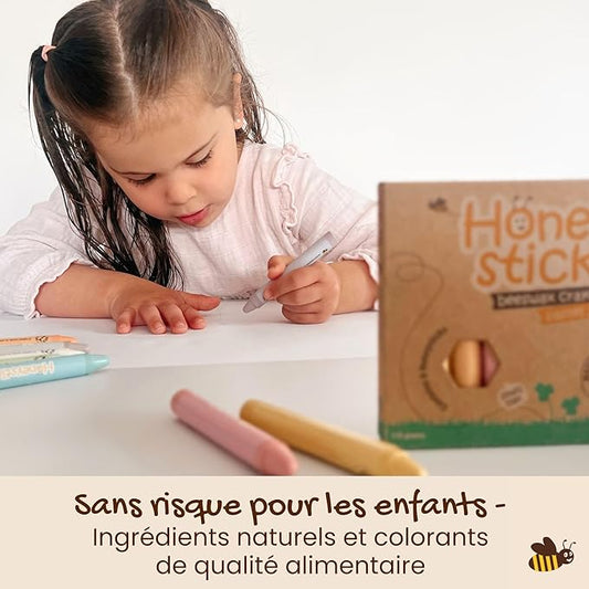 Honeysticks Jumbo Crayons (8 Pack) - Pastel Colored Non Toxic Crayons - 100% Pure Beeswax and Food Grade Colors - Large, Easy to Hold and Use - Preschool Art Supplies for Toddlers/Kids 3-5, 4-8